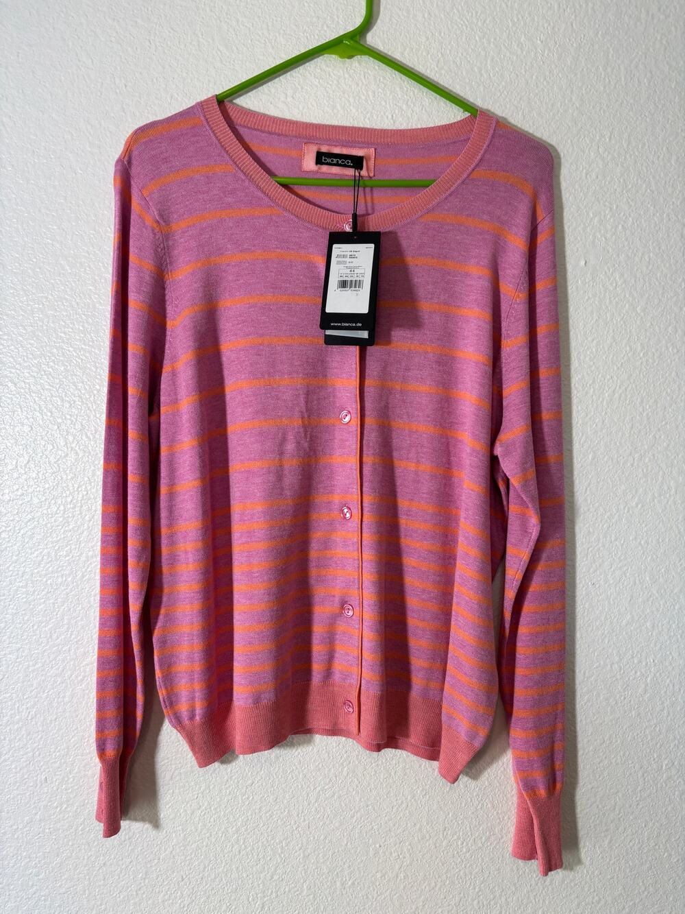 Blanca Women's Cardigan US Size 14 Pink Orange Striped Button-Front NEW